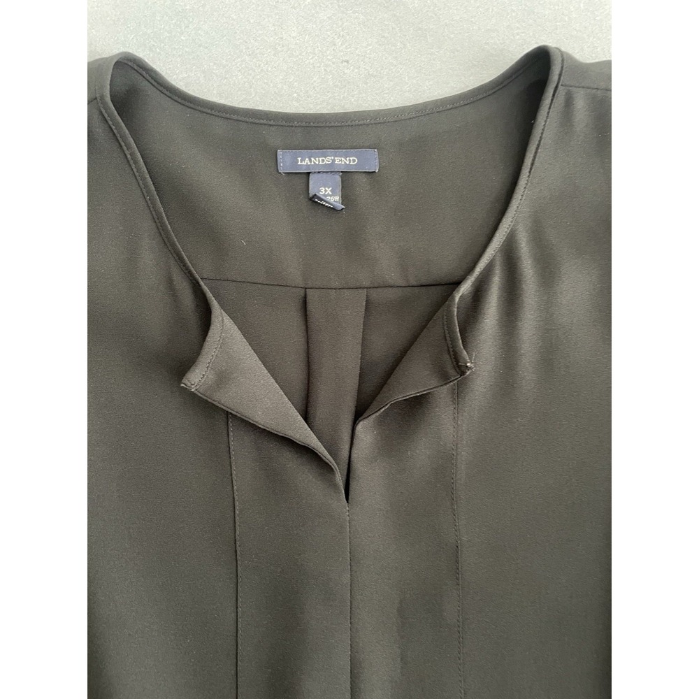 Lands End Women 3X Black Blouse‎ Split V Neck 3/4 Pullover Classic Minimal Poly - Picture 7 of 11